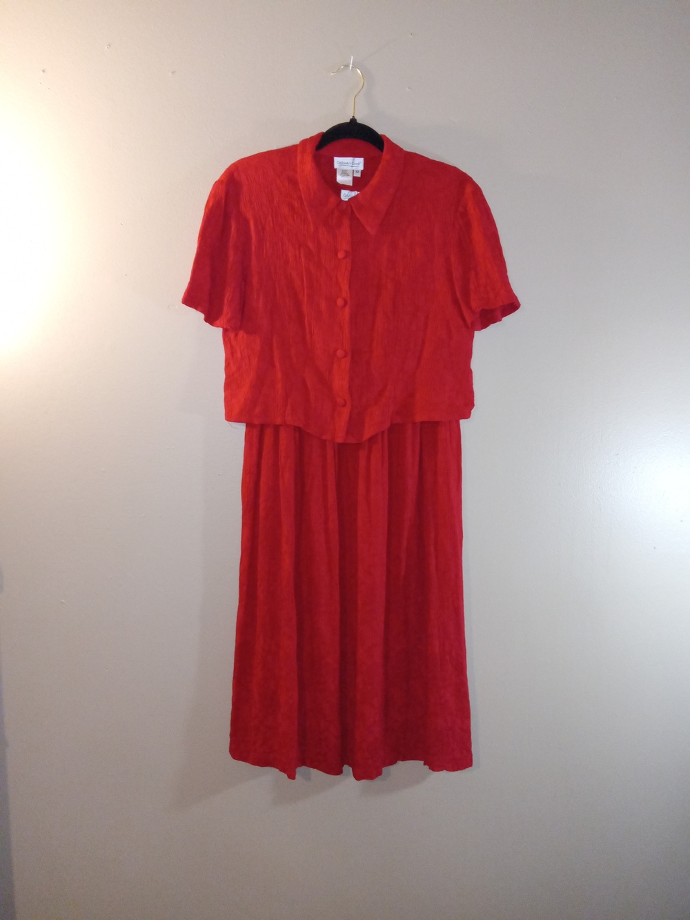 Coldwater Creek 2-piece Red Midi Dress And Short-Sleeve Jacket